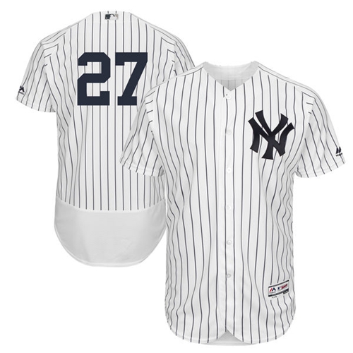 Yankees #27 Giancarlo Stanton White Strip Flexbase Authentic Collection Stitched MLB Jersey - Click Image to Close
